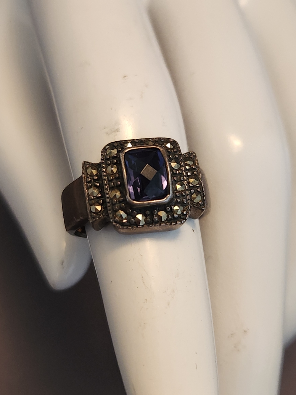 Vintage-Style Purple Tanzinite Marcasite Ring